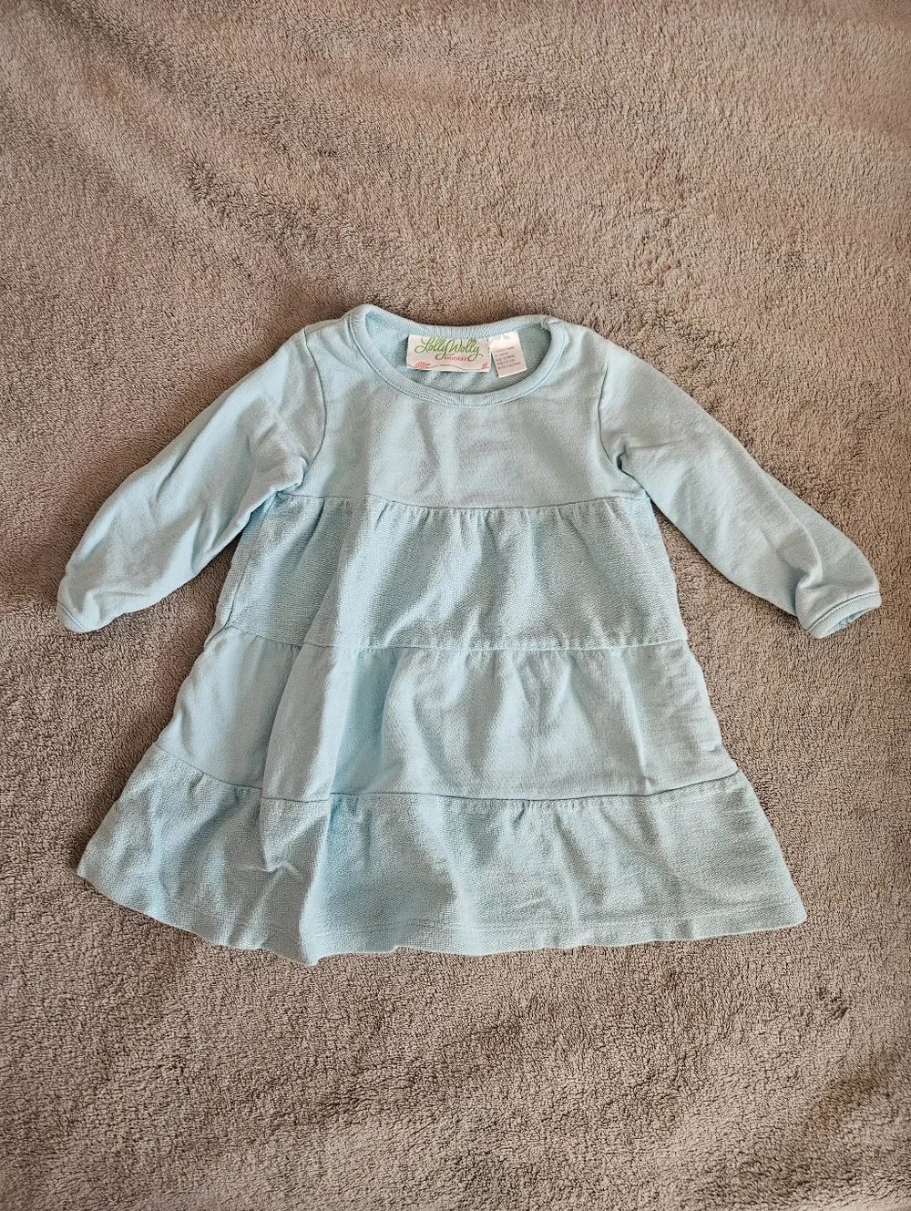 Lolly Wolly Doodle Light Blue Tiered Long Sleeve Dress 12-18m